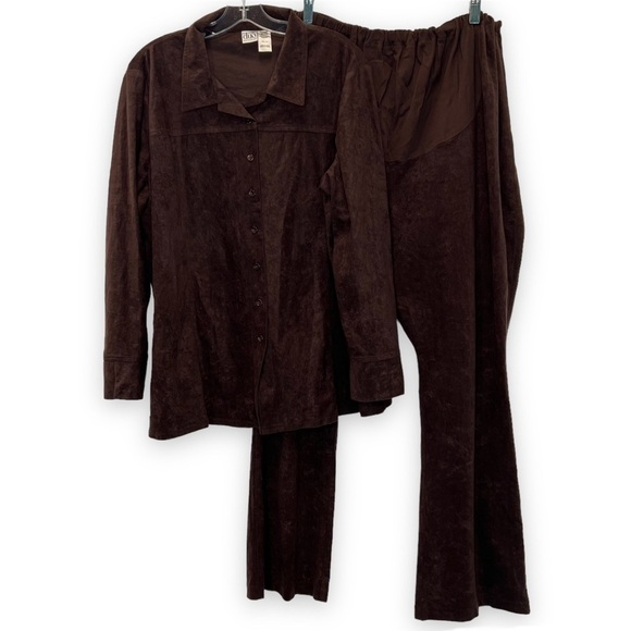 𝅺DUO Maternity Brown Full Panel Pant Shirt Set XL - Picture 1 of 11